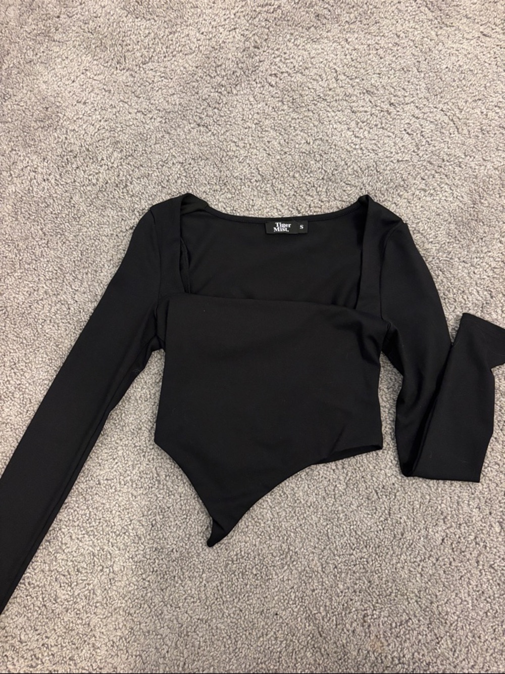 Tiger Mist Black Long Sleeve Asymmetrical Hem Top